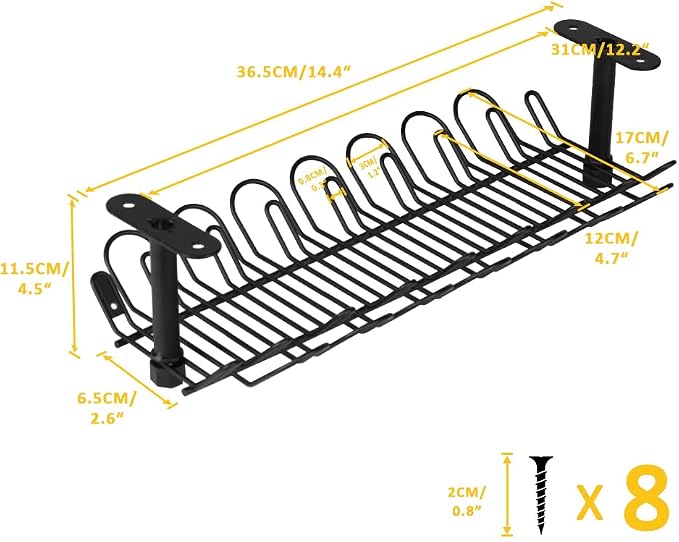 2 paquetes de bandeja porta cable para gestión de cables bajo el escritorio, 14 pulgadas, organizador de cables de metal pesado ideal para escritorios de oficina en casa y de pie para ocultar regletas (negro) miniatura 3