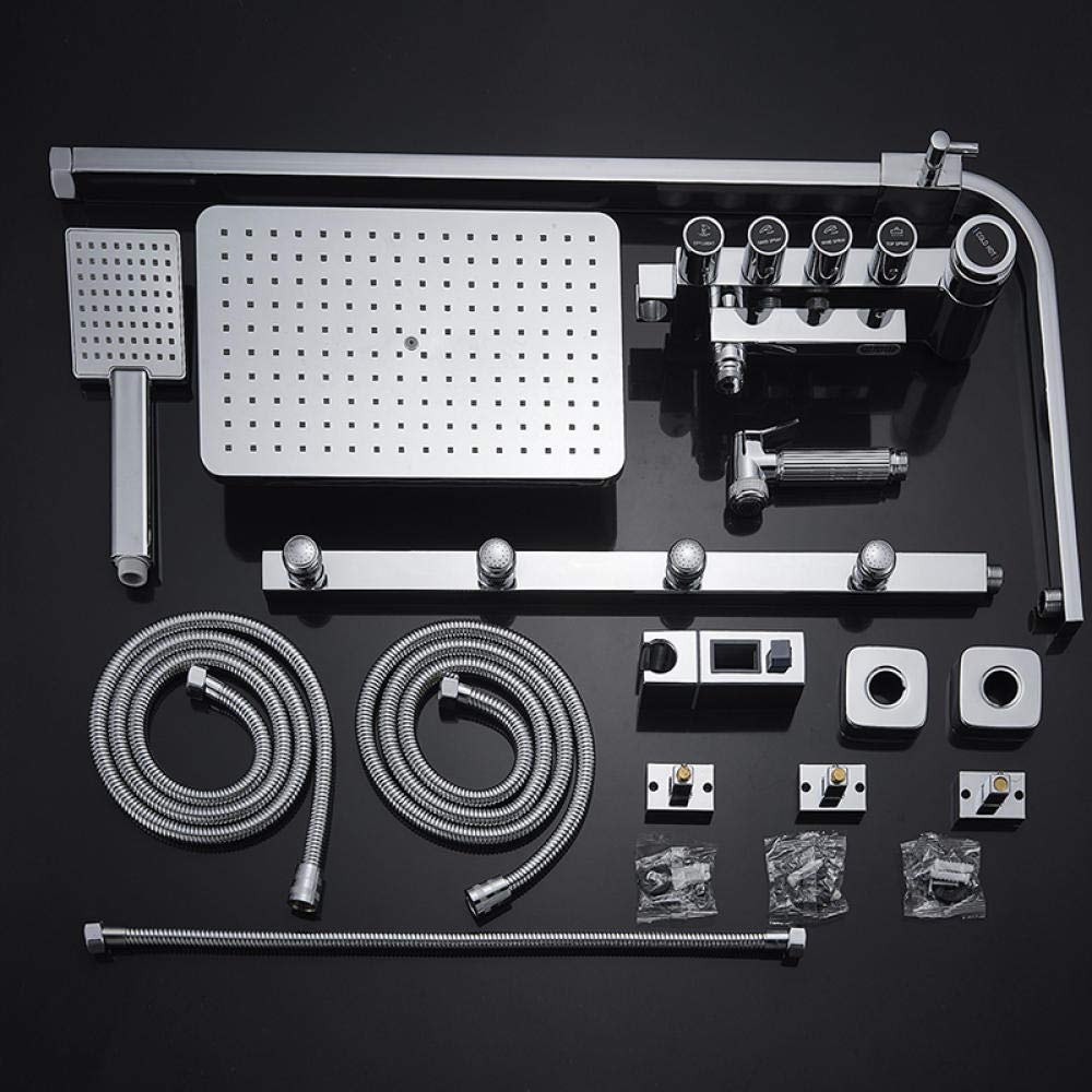 Set Rubinetto Doccia con Interruttore a 5 funzioni, Montaggio a Parete, soffione a Pioggia con beccuccio per Vasca, Miscelatore per Bidet, Cromato Argento