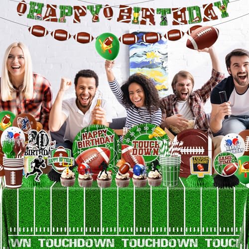 Football Birthday Party Decorations, 191Pcs Football Party Supplies Includes Plates,Napkins,Cups,Tablecloth,Banner,Hanging Swirls,Honeycomb,Balloons,Cake Topper for Game Day Tailgate Party Decorations - Image 6