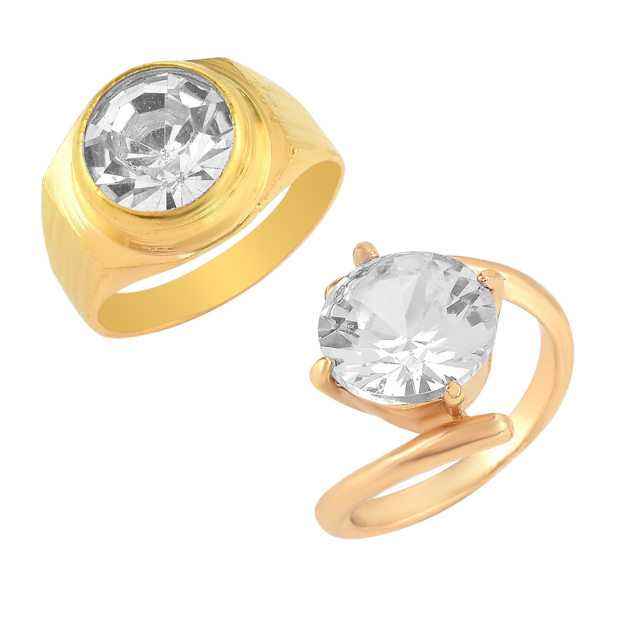 Brass Goldplated Imitation Diamond Engagement Wedding Finger ring Combo Men Women Fashion jewellery Latest Stylish (CMSC5191)