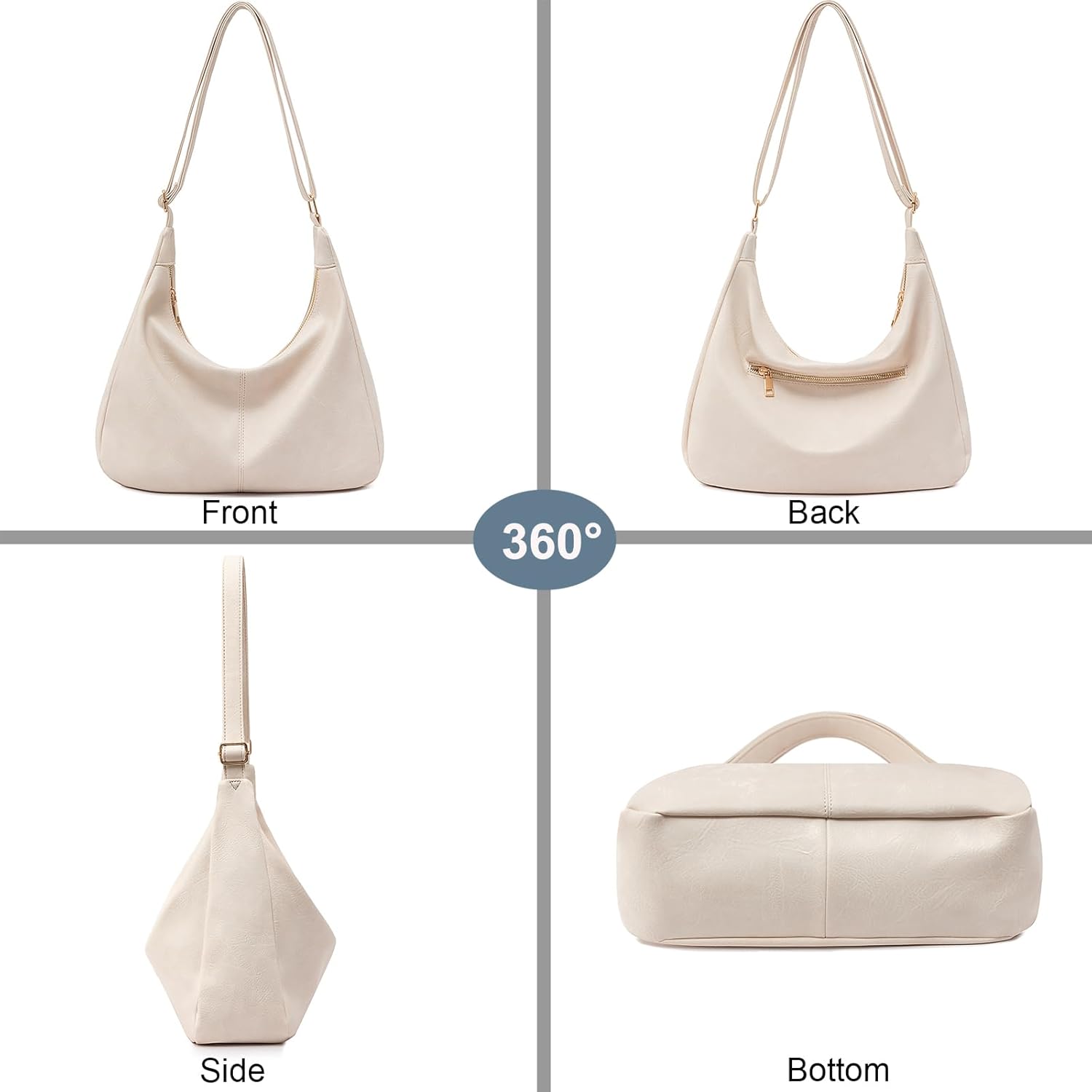 NIUEIMEE ZHOU Hobo Bags for Women Foldable Vegan Leather Shoulder Handbag Slouchy Tote Crossbody Purses - Image 3