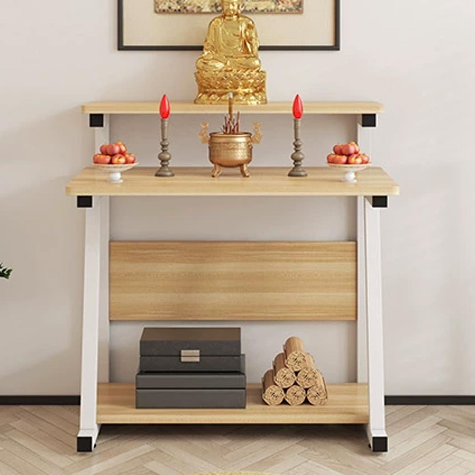 NHPJFDC Buddha Altar Table, Stand Meditation Prayer Table, Altar Cabinet with Storage, Decorative Offering Tables, Buddhist Altars for Homes Temples(Natural color,60cm/23.6in)