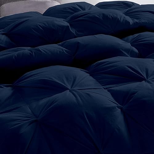 Miniatura 4 de Juego de edredón de 5 piezas tamaño King de 5 piezas, plisado, suave, de 400 GSM, para todas las estaciones, color azul marino (edredón + 4 fundas