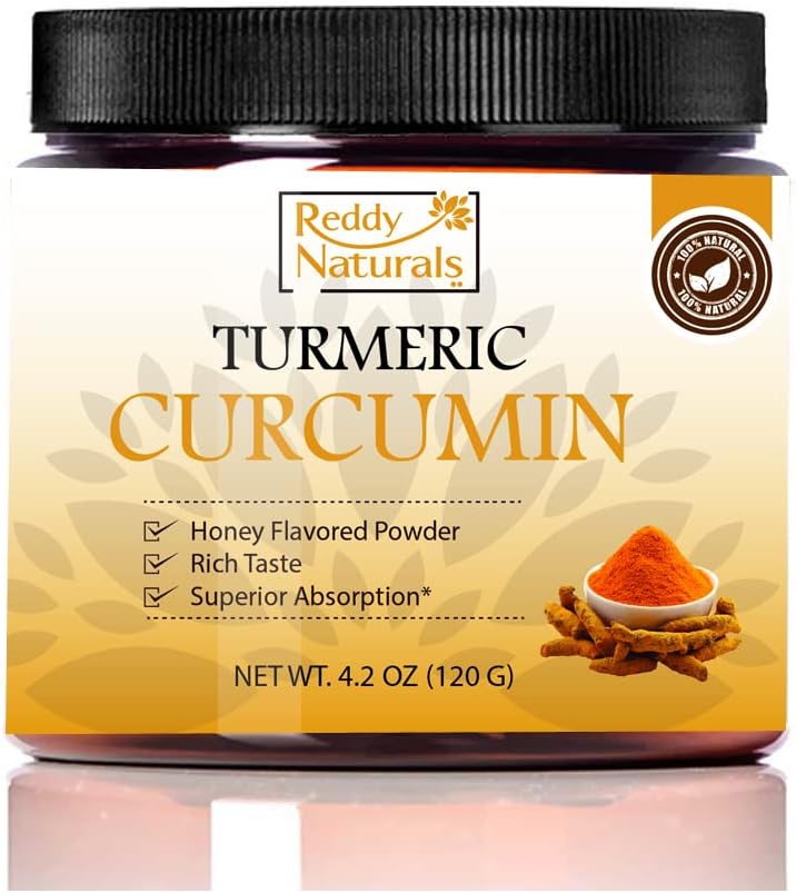 - Reddy Naturals Turmeric Curcumin Powder with Black Pepper Piperine – 95% Curcuminoids – Honey Flavored – Joint & Mobility Support – Mix in Any Drink – Gluten-Free Non-GMO – 120g (4.2 oz)