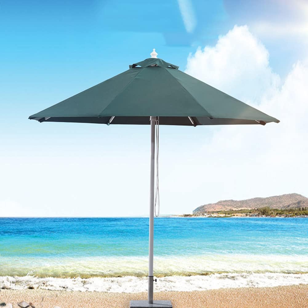 8ft/2.5m Outdoor Aluminum Patio Umbrella, Garden Market Umbrella, Pull Rope Lifting System Beach Umbrella Table Umbrella for Replace Patio Furniture, Dark Green, Without Base