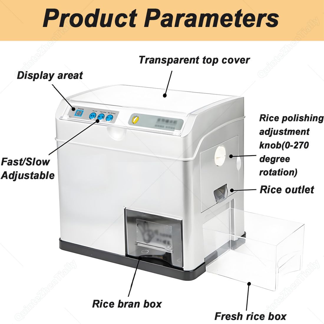 Fresatrice Automatica Riso 500 W,Grigio Argento | Manopola Lucidatura Regolabile 0-270 Gradi,Lavorazione Grano 30kg/H,per Sgranatura Sgranatrice Riso Uso Domestico