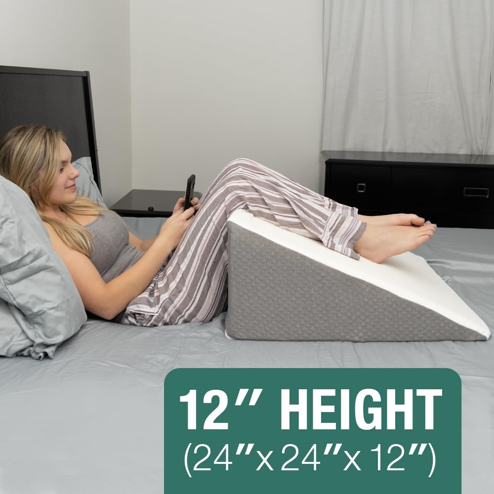 Luxurious 25x25x12 Memory Foam Bed Wedge Pillow with Jacquard Cover
