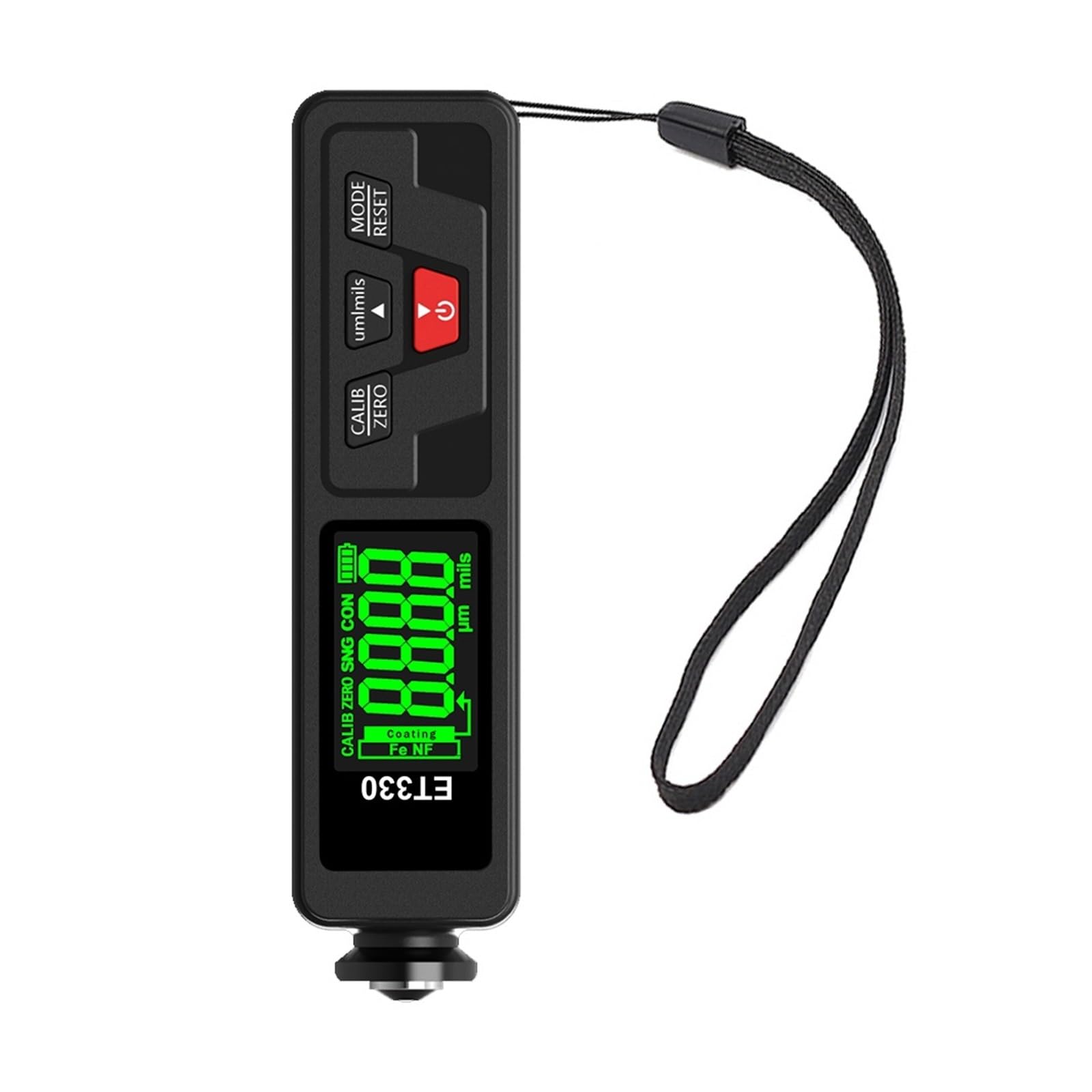 ET330 + Zn miernik grubości lakieru podświetlenie 0-1500um miernik grubości lakieru samochodowego Tester folii miernik grubości lakieru do samochodu(Black-Green)