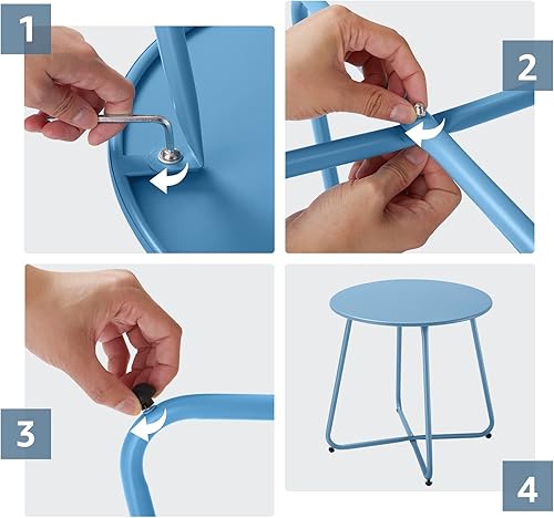 Vista 33 de Mesa auxiliar pequeña para exteriores, impermeable, redonda de acero de metal, resistente a la intemperie, portátil, para exteriores e interiores