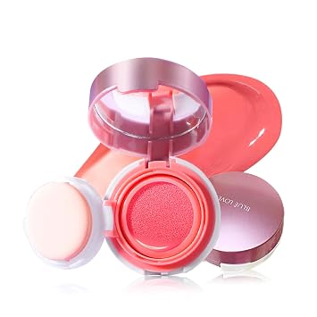 BLUE LOVE Cushion Liquid Blush - Silky Cheek Tint with Built-in Mirror, Natural Radiant Finish, Effortlessly Contours & Highlights for Elegant Look 02# Peach Pink