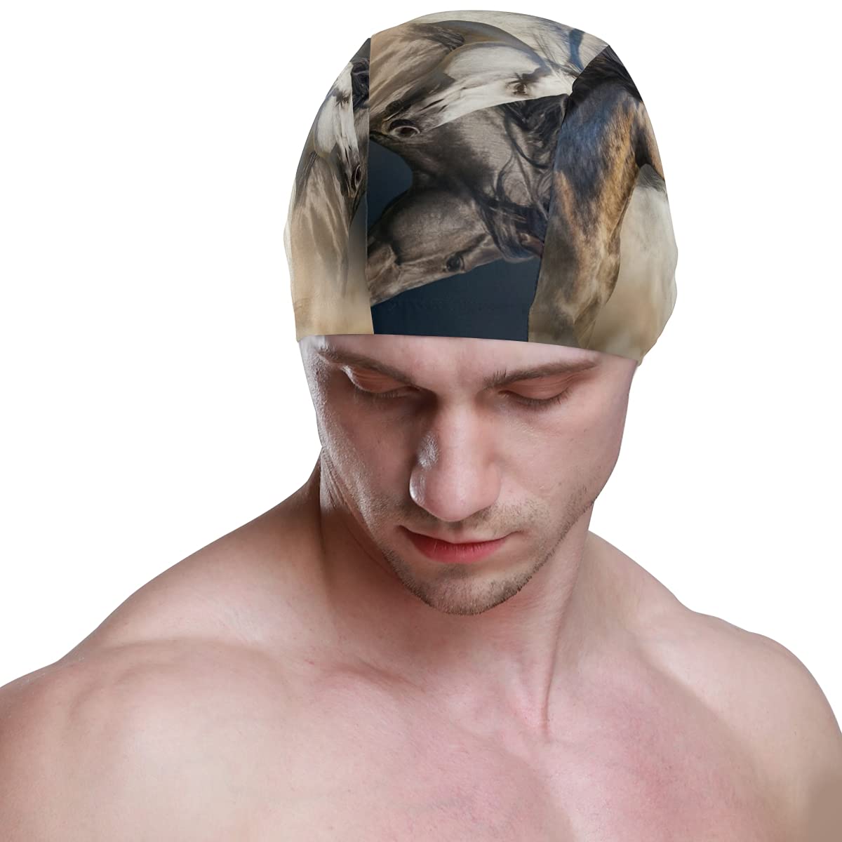 Hupery Horse Swim Cap Easy Put On/Off Swimming Caps Long Hair Short Hair Swim Caps for Adult Youth Women Men