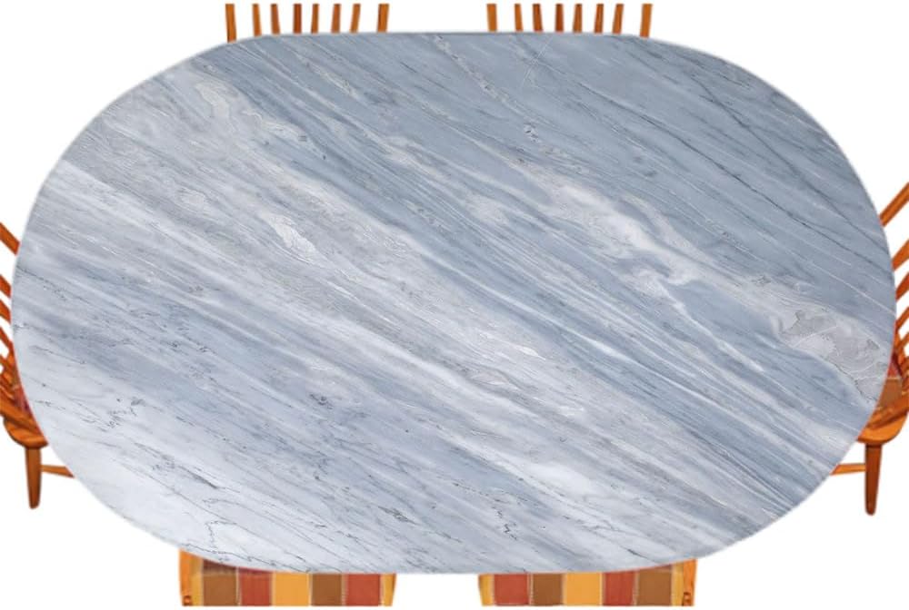 Marble Oval Elastic Fitted Tablecloth, Marble Texture Background, for Kitchen Dinning Tabletop Decoration Outdoor Picnic, Fits 48" x 72" Table