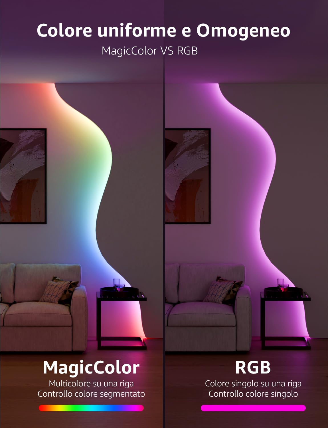 Lepro S2 Striscia LED RGBIC 10M Smart WiFi Bluetooth | RGB e luce bianca regolabile, Bluetooth, controllo vocale e scene personalizzate per ogni ambiente