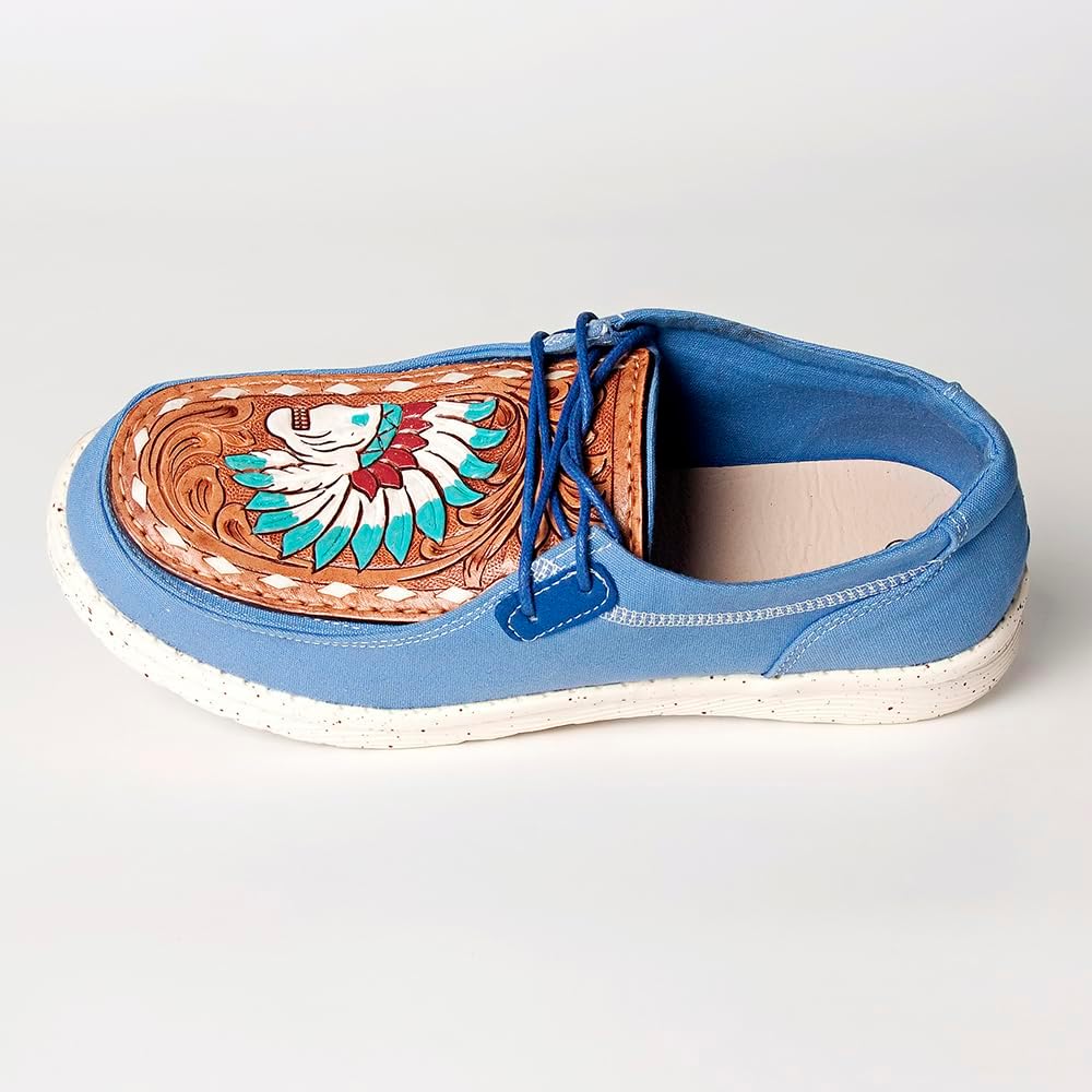 American Darling Hand tooled, carved genuine leather trim lightweight shoe footwear, slip on| Tooled Footwear