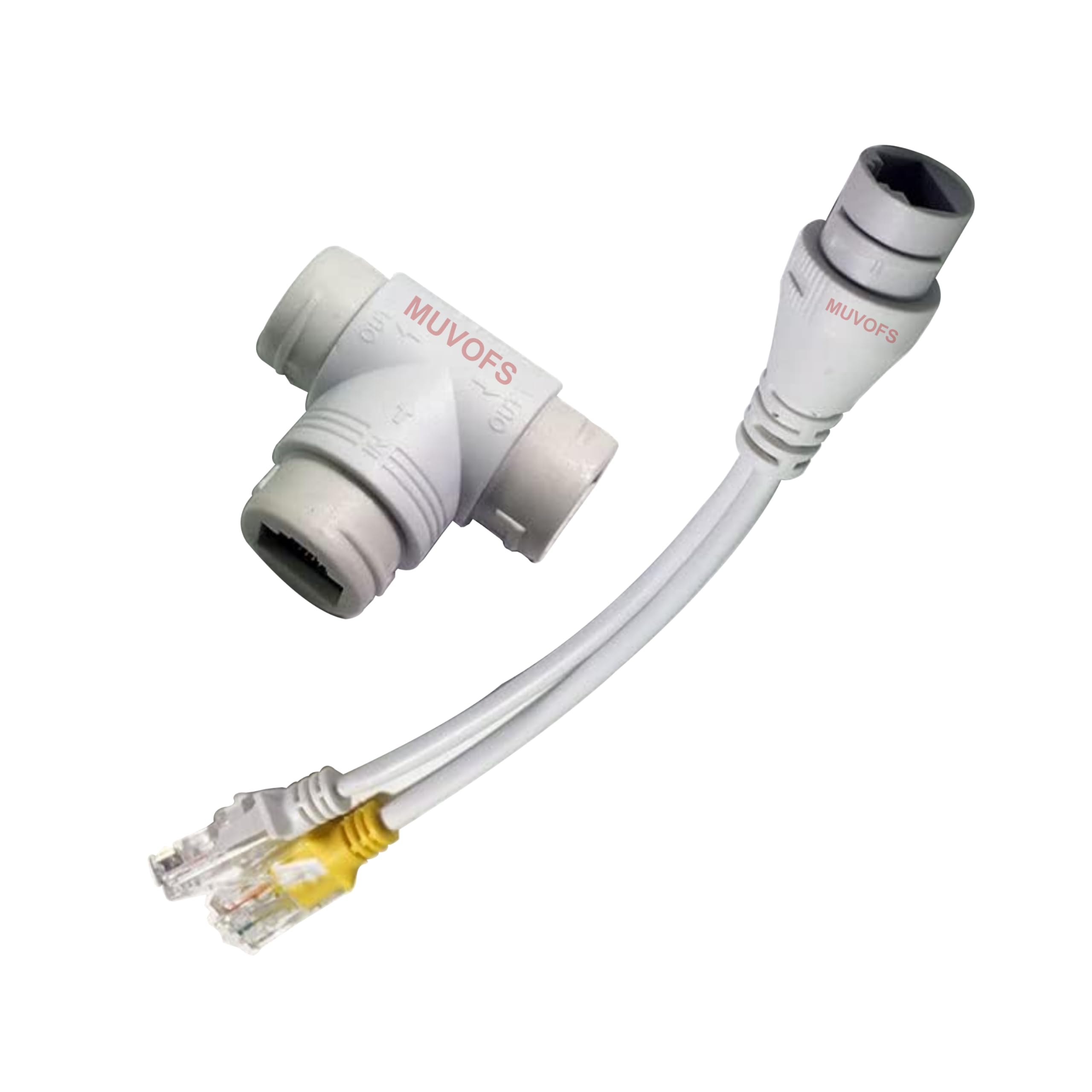 Muvofs POE Multiplexer Splitter Adapter Synthesizer 2-in-1 Connector Set Three-Way 10/100 Transmission Speed for IP Camera, HD, CCTV System, White, MVSPOEMX1P