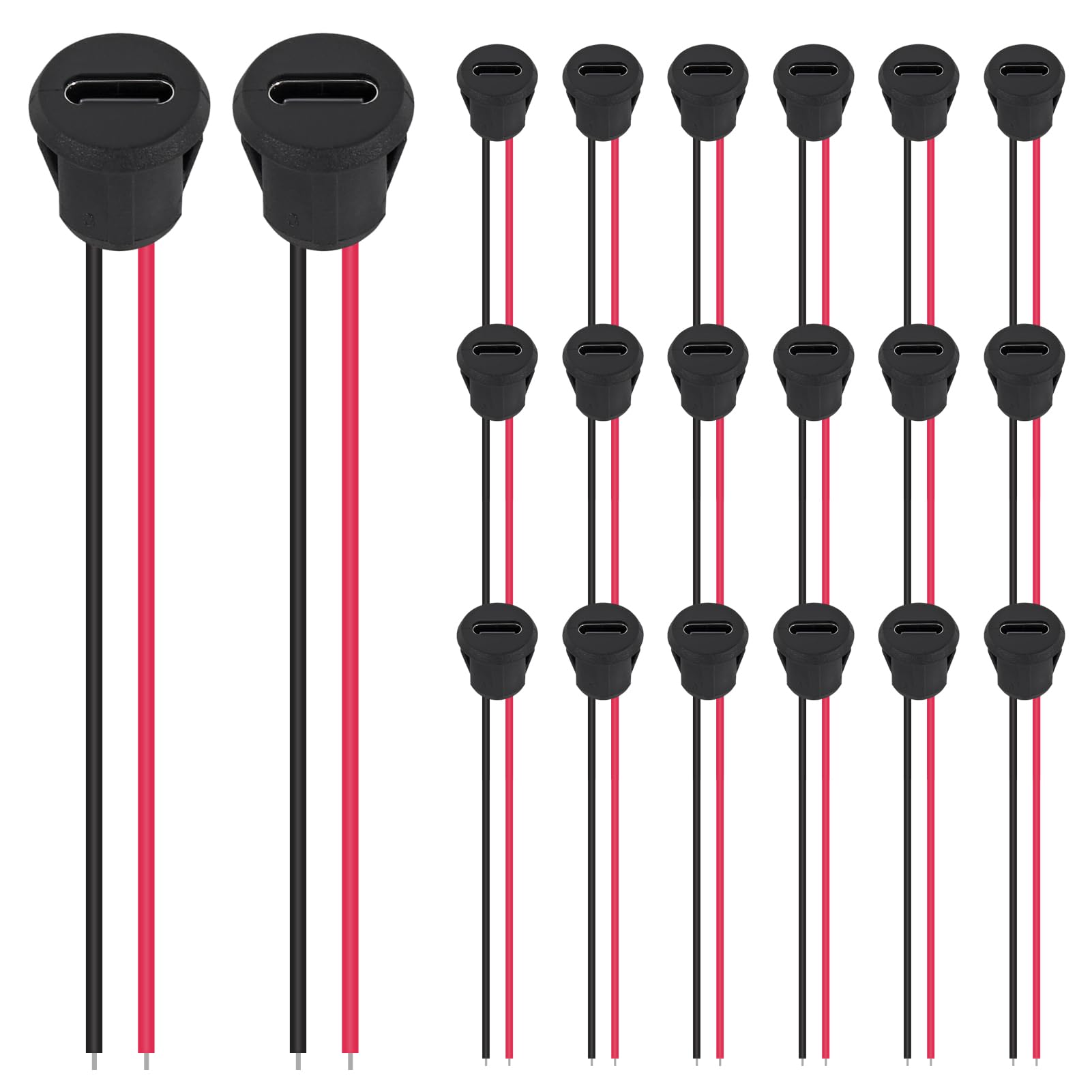 20 connettori femmina di tipo C, telaio femmina a 2 pin, connettore USB a crimpare femmina, connettore C, connettore jack impermeabile porta di ricarica femmina 3 A, spina di ricarica USB-C