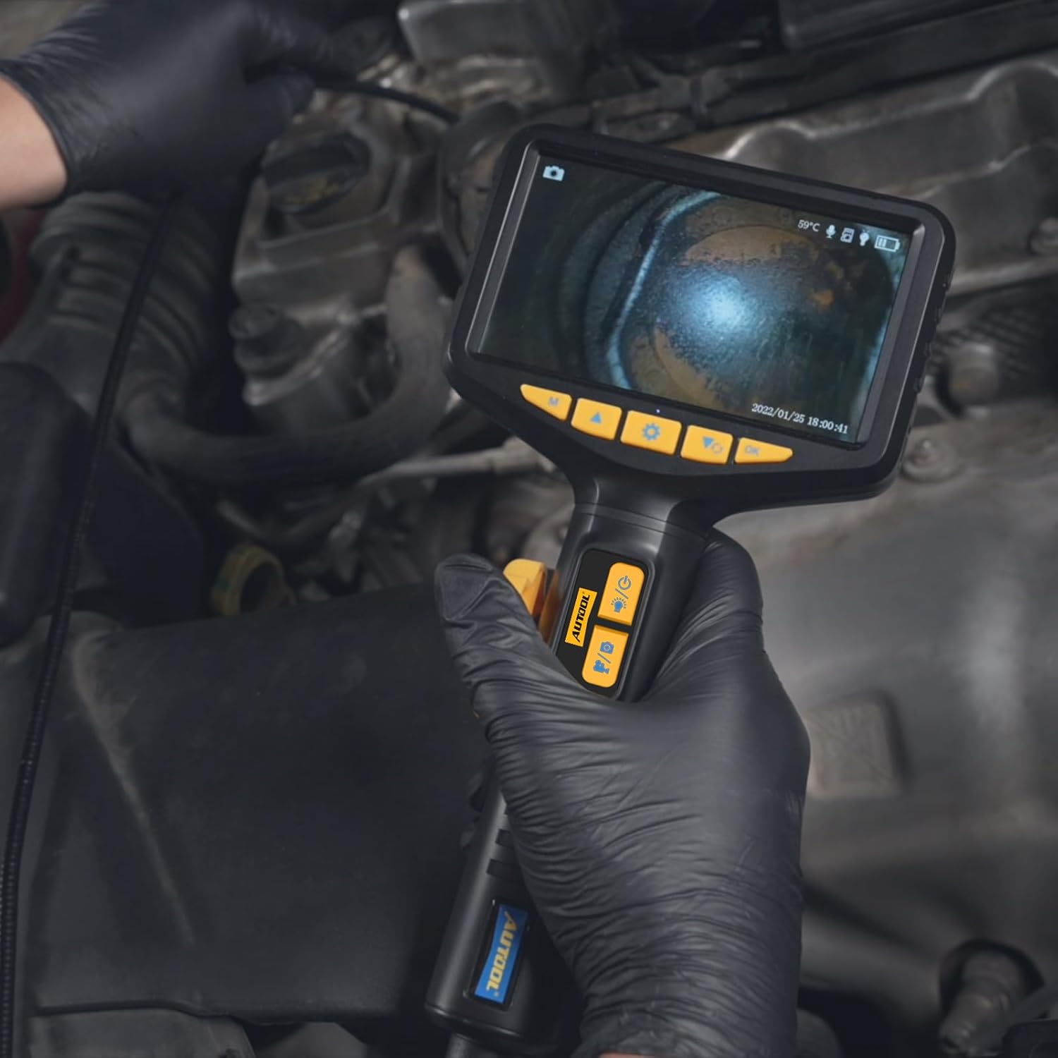 AUTOOL Two-Way 210° Endoscope Camera with Light, 0.21inch Borescope Inspection Camera, 5-inch 1080P Articulating Borescope with LED Light 3FT Flexible Cable, 32GB SD Card