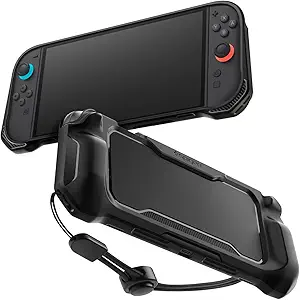 Spigen Rugged Armor Designed for Nintendo Switch 2 Case (2025) Protective Handheld Case with Ergonomic Grip and Strap (Not Compatible with Switch Dock) - Matte Black