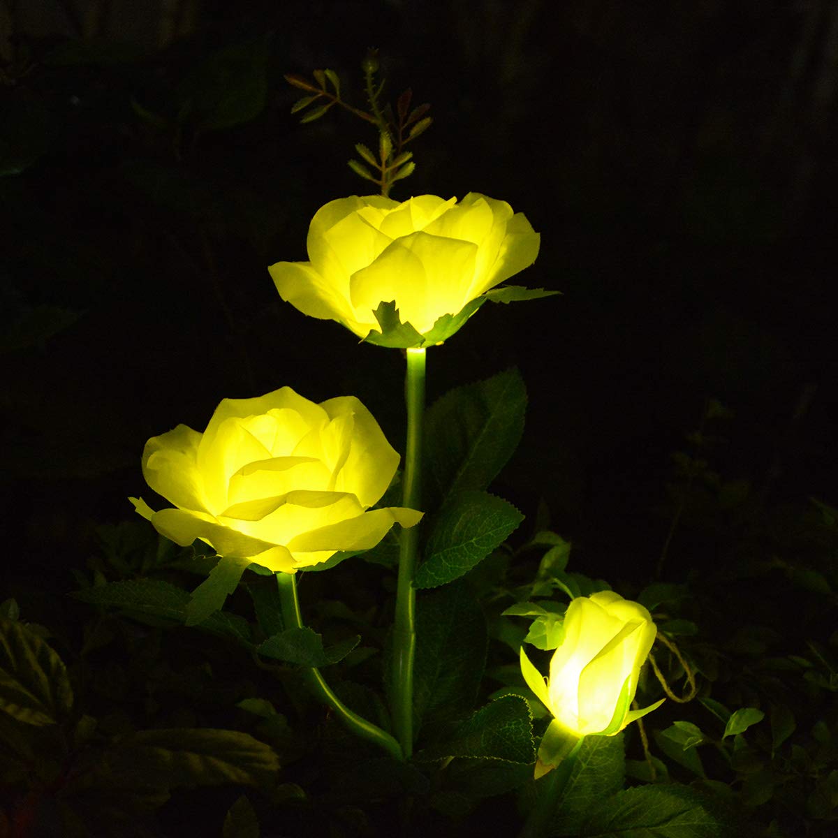 Windpnn Solar Flower Garden Lights, Yellow Rose Flower Solar Garden Lights Outdoor, Waterproof Garden Solar Lighting for Christmas Garden Backyard Patio Porch Grave Pathway