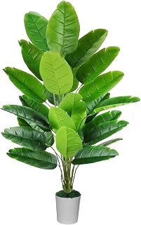 Künstliche Paradiesvogel Pflanze groß 113cm künstliche Tropische Palme mit 24 Blättern perfekte künstliche Pflanzen Geeignet als Boho-Dekoration für Wohnzimmer, Badezimmer, Büro und Garten