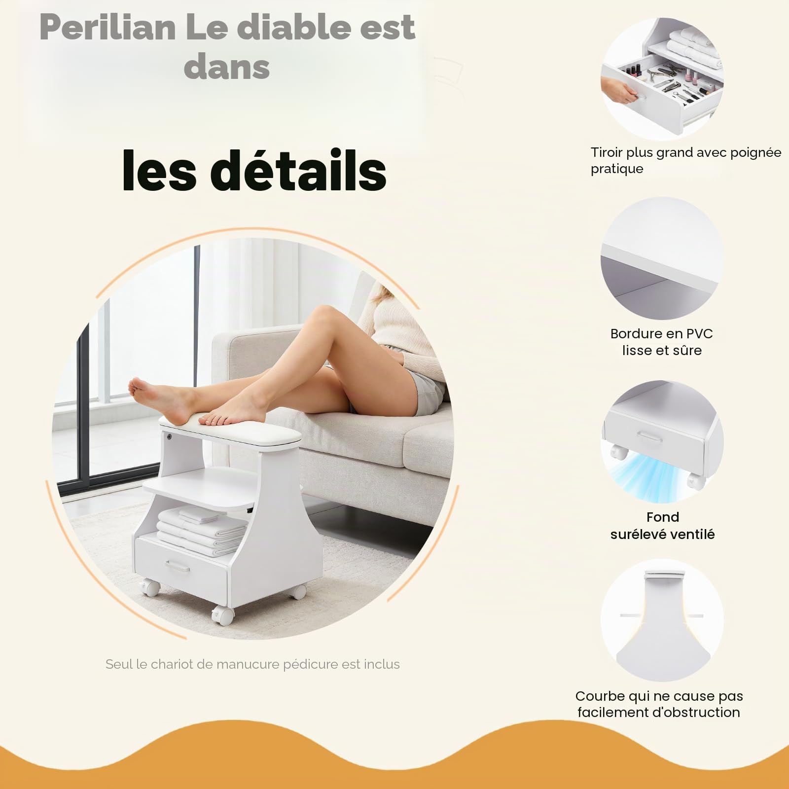Chariot à roulettes pour bain de pied spa portable, repose-pieds, pédicure et manucure, massage