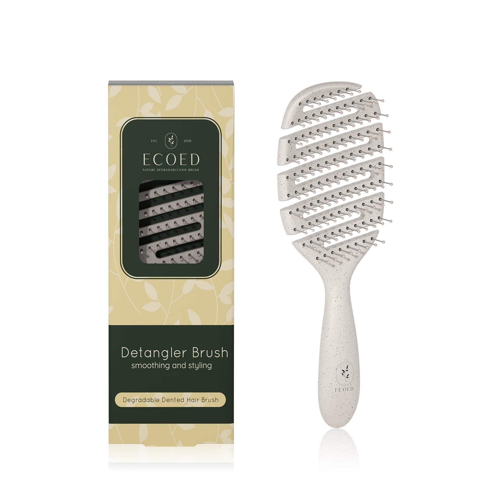 Detangler Hairbrush, Soft Bristle Detangling Brush for Straight, Wavy,Curly and Fine Hair, Dry and Wet, Quick Smoothing for Women and Men, Eco-Friendly & Sustainable Material (Natural)