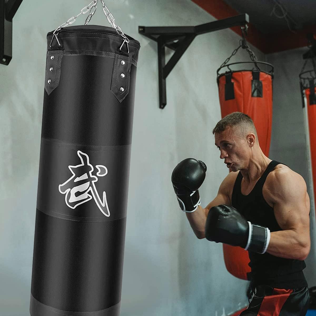 BRAVECOW Boxsack Hangend für Erwachsene,Ungefüllt Boxsack Set,Sandsack Boxen fürJugendlich,Kinder,100cm Schwerer Boxsäcke,für MMA, Muay Thai, Kickboxen, Karate,Taekwondo-Training