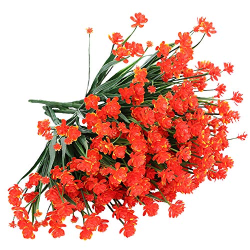 Artbloom 20 Bundles Outdoor Artificial Fake Flowers Uv Resistant Shrubs, Faux Plastic Greenery For Indoor Outside Hanging Plants Garden Porch Window Box Home Wedding Farmhouse Decor (Orange Red) #TOP4