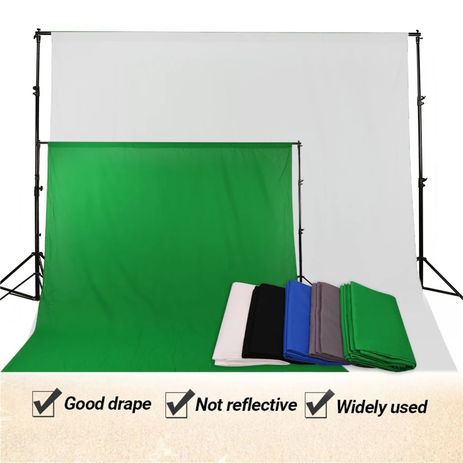 Sfondo fotografico, Tessuto for fondale fotografico Chromakey in mussola di cotone multicolore, diverse misure(Green,3.0 m X 6m)