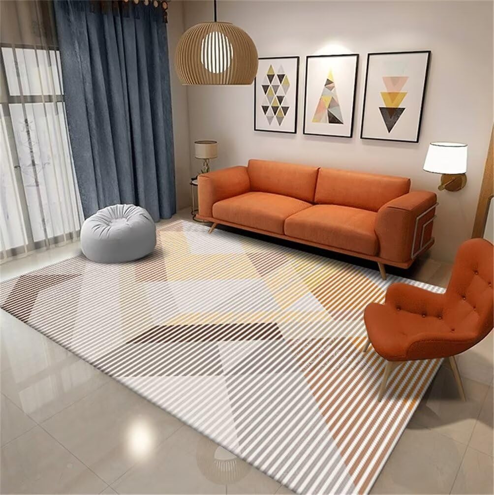 Tapis lavable doux 180x280cm avec moquette de sol grise à rayures pour enfants