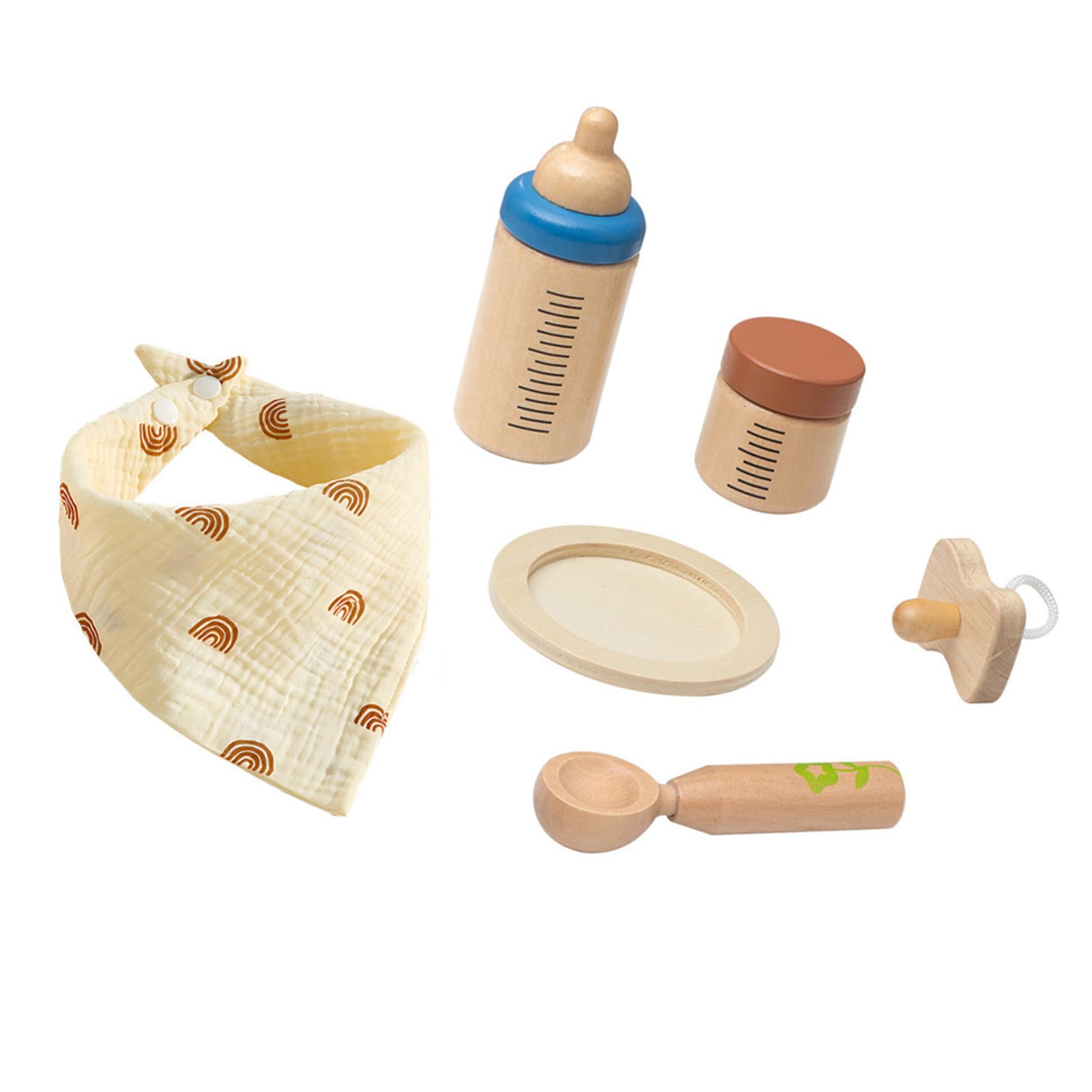 CORHAD Wooden Bottle Feeding Set for Pretend Play with Multiple Accessories Educational for Cognitive Development and Motor Skills Enhancement