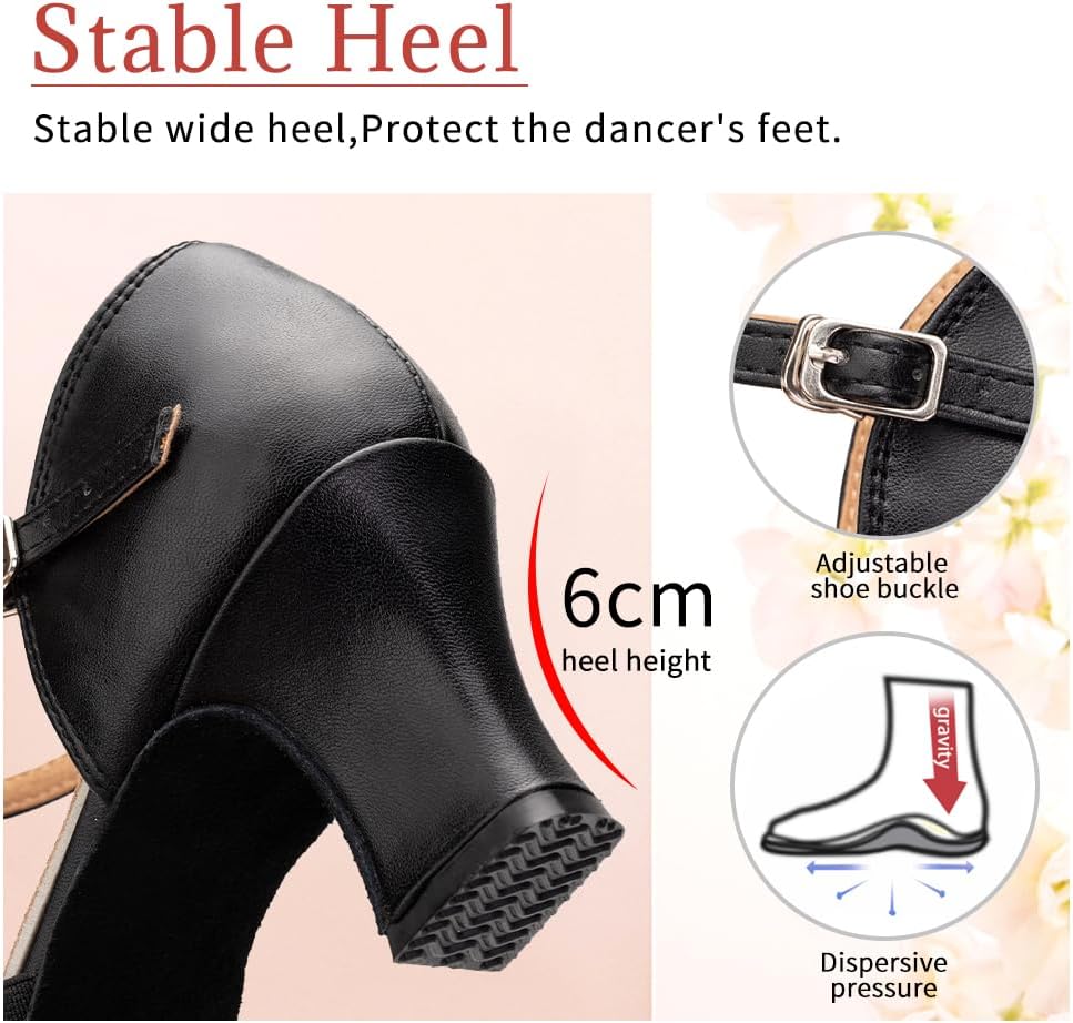 Character Shoes for Women T-Strap Closed Toe Latin Salsa Tango Standard Ballroom Dance Shoes,Model D29-Suede Sole-2.33" Heel - Image 6