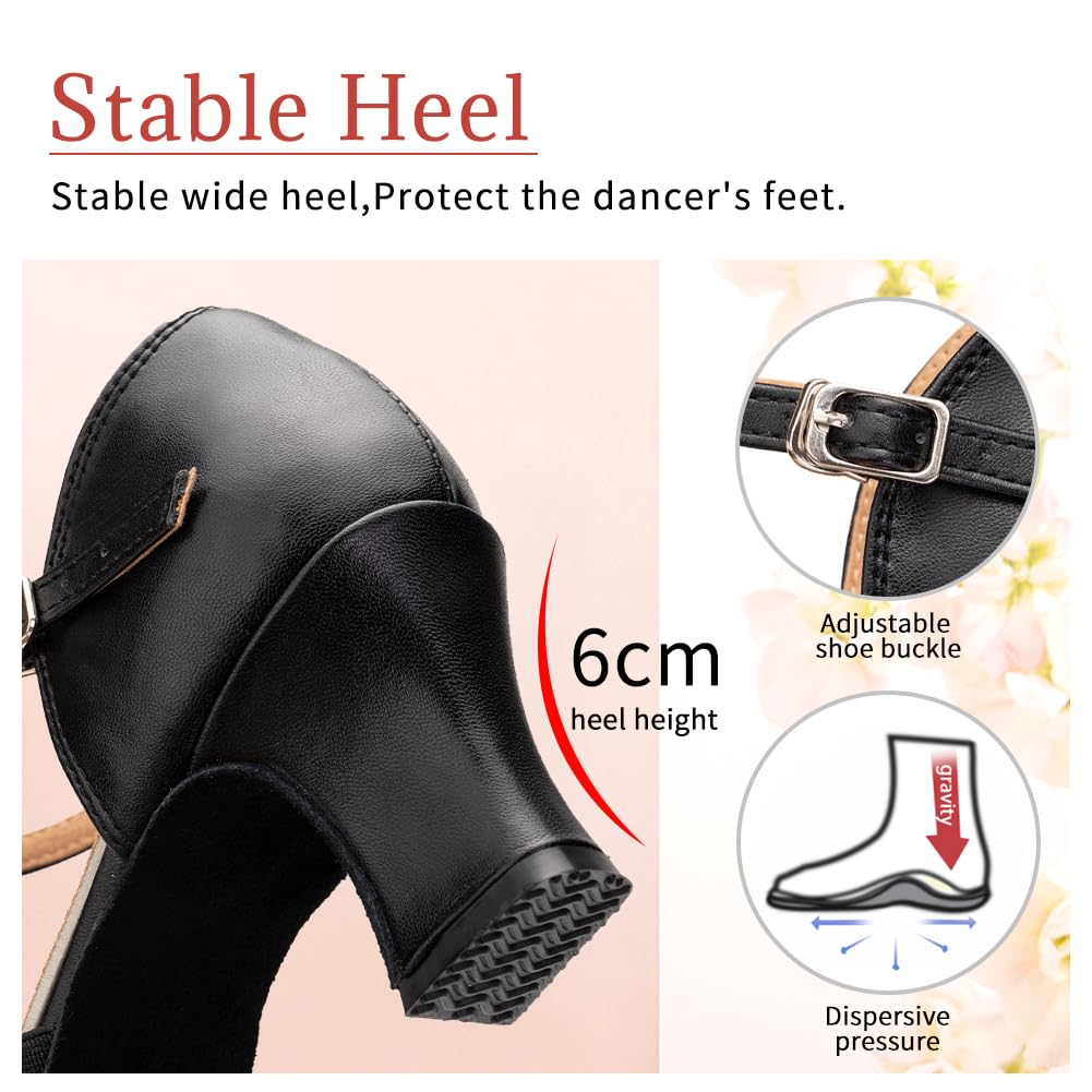 Zapatos de Baile Mujer Salsa y Bachata Cerrados Tango Zapatos de Baile Tango Profesional de Salon con Tacón de 6cm Suela de Ante