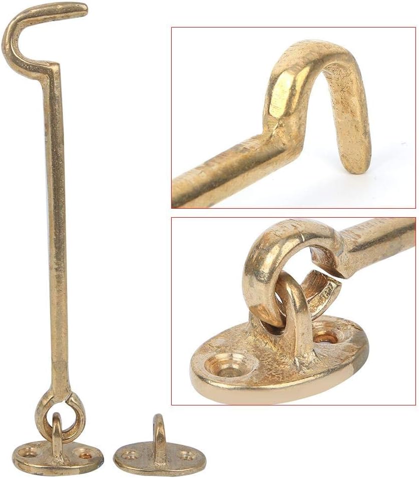 Gate Hook and Eye Swivel Brass Security Window Stay Hook Wind Brace Door Cabin Hook Wind Brace Cabinet Hook(Brass-Color)