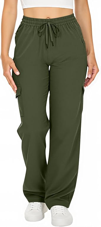 Women Cargo Pants Lightweight Quick Dry Hiking Pants with Pocket Outdoor Drawstring Wide Leg Baggy Parachute Pant