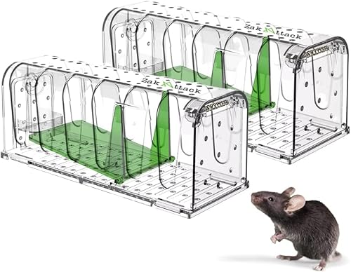 Humane Mouse Traps 2 Pack, Mouse Trap Indoor for Hom,No Kill Live Mice Catch Cage, Indoor and Outside Mouse Traps, Kids/Pets Safe, Easy to Set…