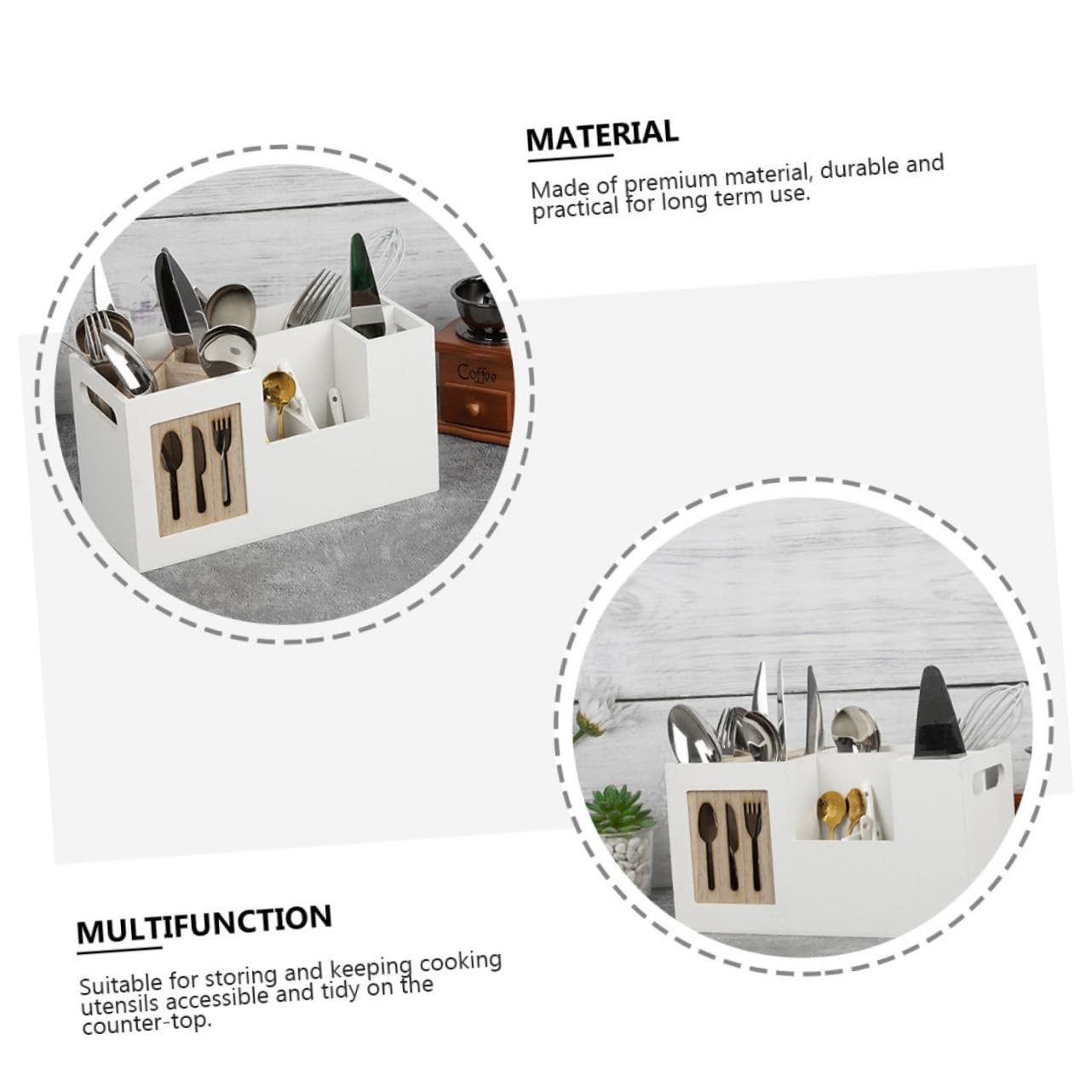 Healifty Porta Utensilios y Organizador De Cubiertos De Madera 28x12x15 Cm, Sin Tapa, Estante Múltiples Compartimentos Para Cocina y Hogar, Diseño Compacto Para Uso Diario