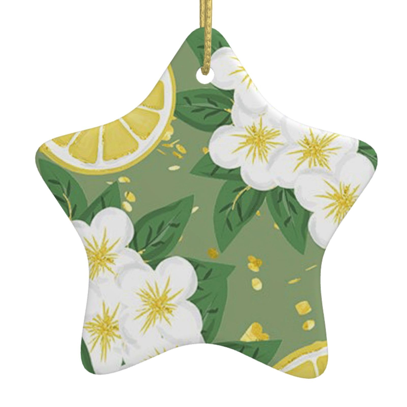 Fresh Lemon Print Christmas Ornaments, Ceramic Hanging Ornament, Round Shape Decorations
