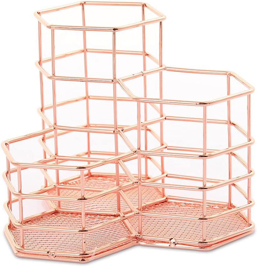 QualsenPen Holder，3 in 1 Desk Organizer，kitchen Utensil Holder，Rose Gold Makeup Brush Holder，Utensil Holder for Countertop，Home Office Art Supplies Organizer Storage（Rose Gold）
