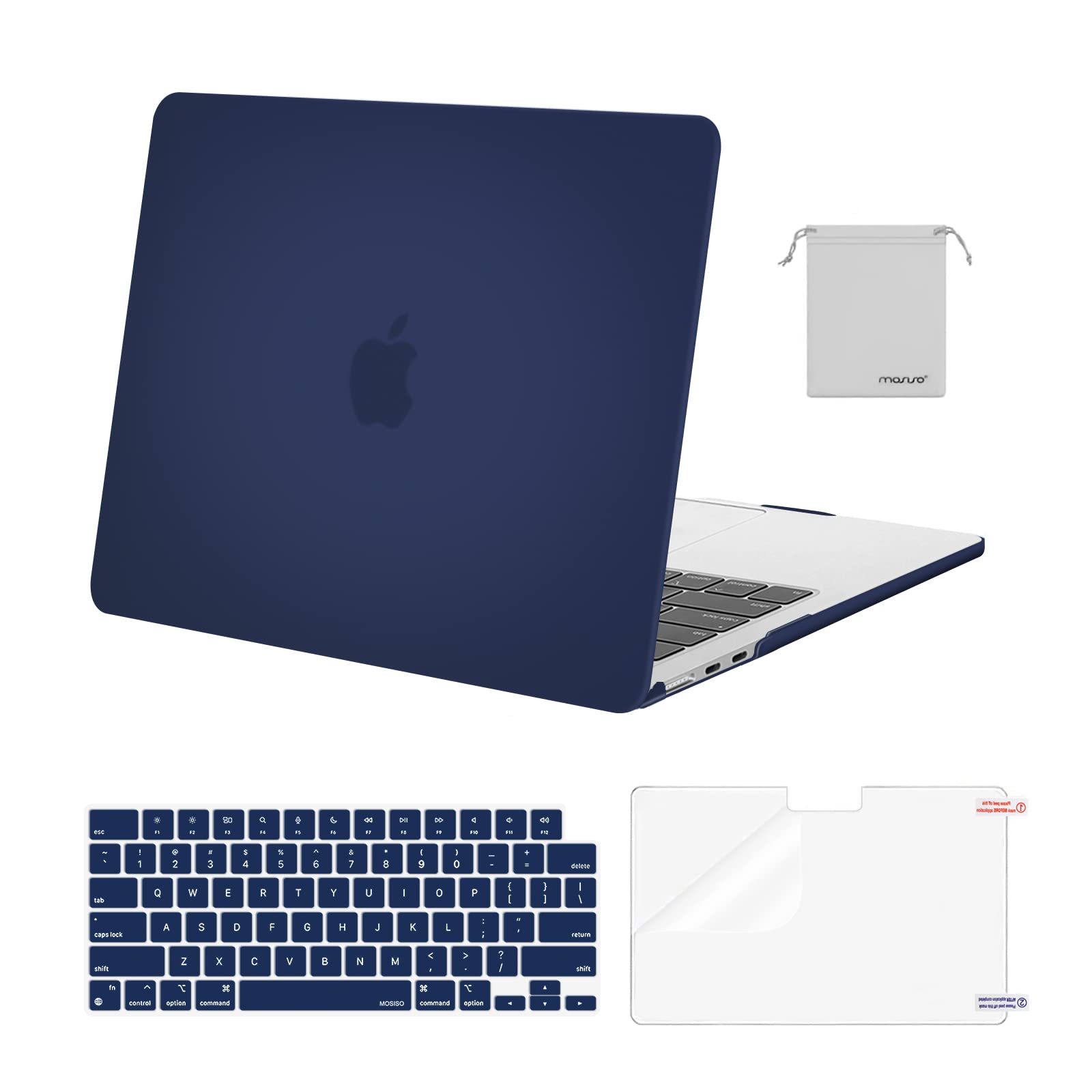 MOSISO Compatible with MacBook Air 13 inch Case 2025 2024 2023 2022 M4 A3240 M3 A3113 M2 A2681, Plastic Hard Shell&Keyboard Cover&Screen Film&Pouch for MacBook Air 13.6 inch Case, Navy Blue