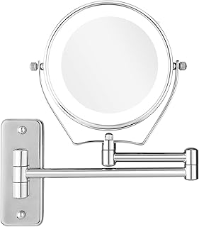 BATHWA Specchio da Parete per Bagno, Specchio per Trucco LED Specchio Cosmetico Pieghevole, Removibile Retrattile Bifacciale Specchio per il trucco, Lente d'ingrandimento 7x e Specchio Ordinario