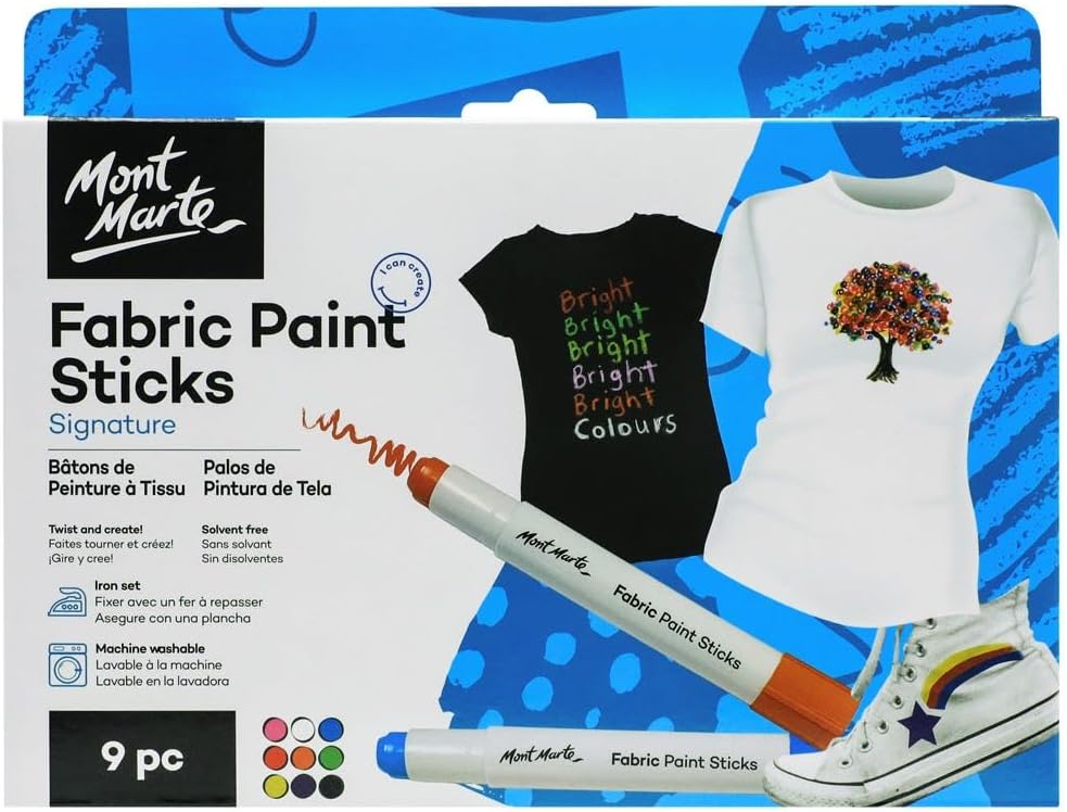 Mont Marte Solid Fabric Paint Sticks- 9 Pieces (Each 5g)