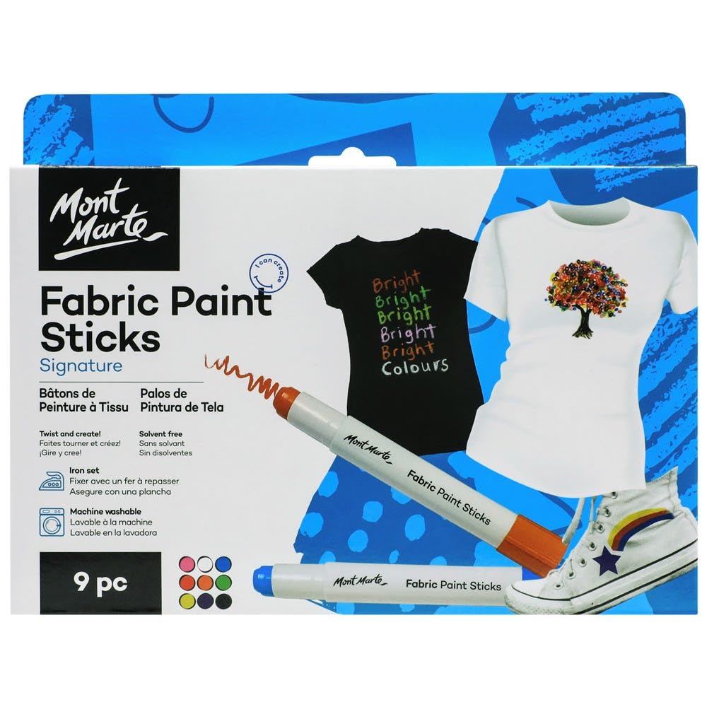Mont Marte Solid Fabric Paint Sticks- 9 Pieces (Each 5g)
