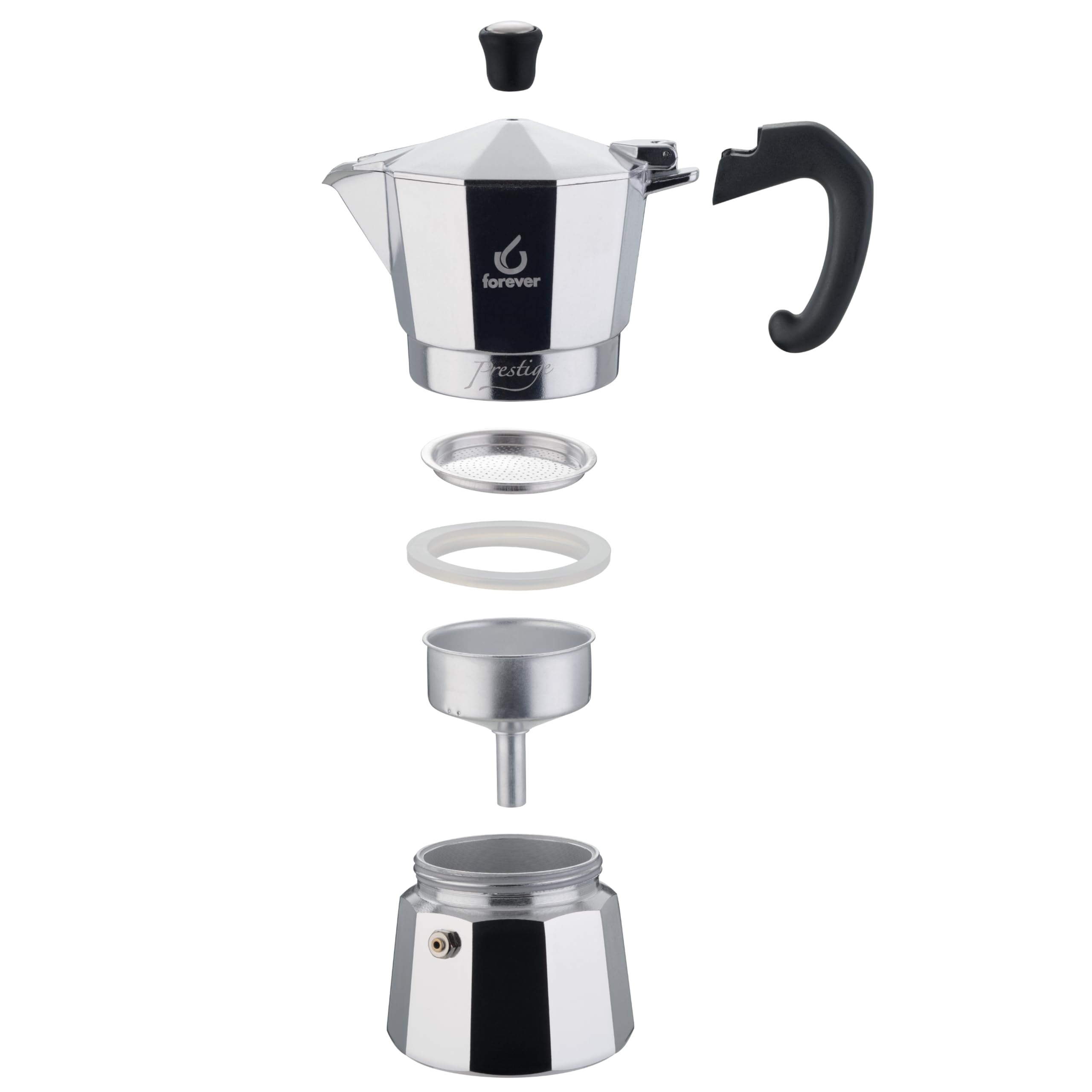 Caffettiera Moka Forever Miss Moka Prestige Woody – Alluminio 3 Tazze, Design Elegante Con Manico Effetto Legno, Ricambi Inclusi