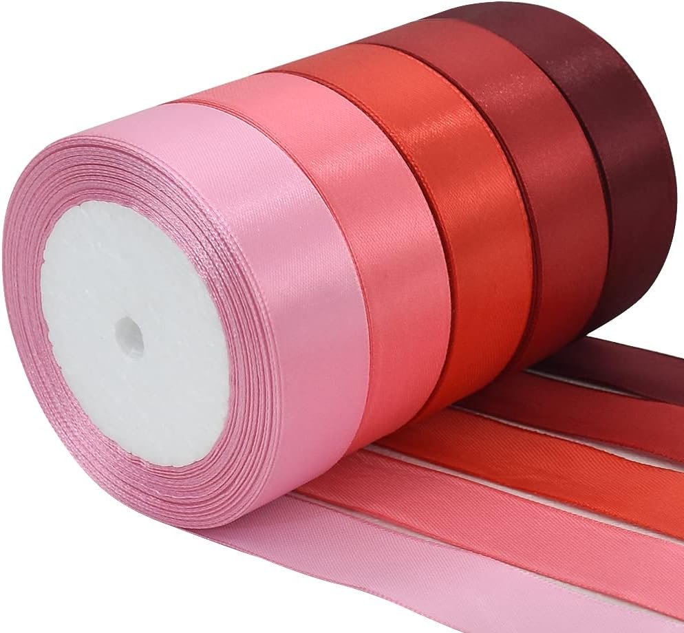 Amazon.com: TONIFUL 1 Inch x 125 Yards 5 Colors Satin Ribbon Rolls ...