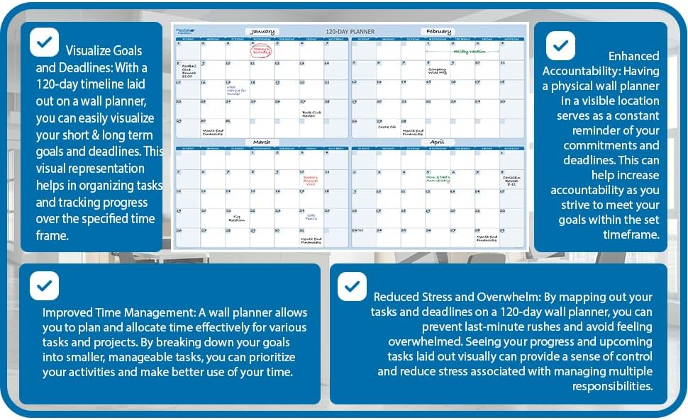 Miniatura 3 de PlanetSafe Calendars - Calendario de pared horizontal de 120 días, planificador de pared borrable en seco y húmedo de 4 meses, calendario mensual