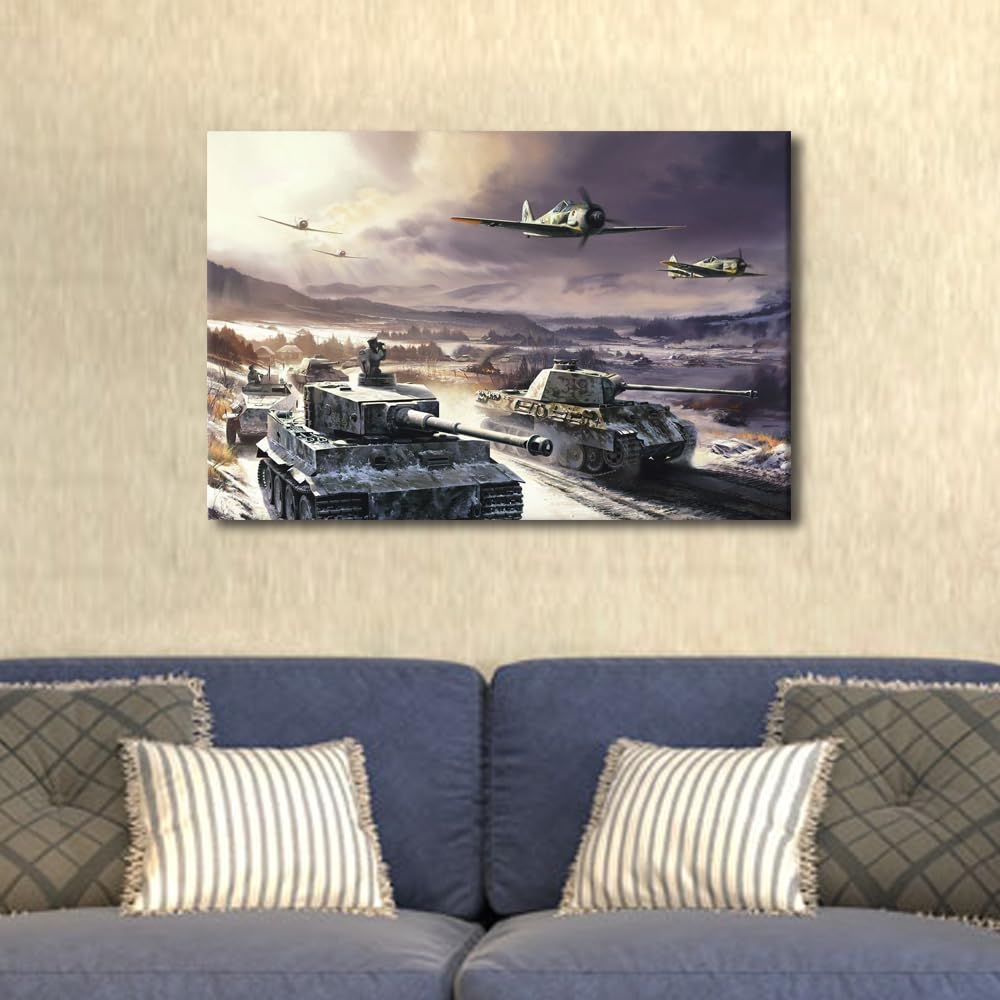 Canvas Wall Art WW2 Tank Wall Paintings for Living Room 1 Panel Boat Artwork Prints on Canvas Modern Home Decorations Autumn and Winter Decoration Framed Gallery-Wrapped Ready to Hang 24x16 in - Image 4