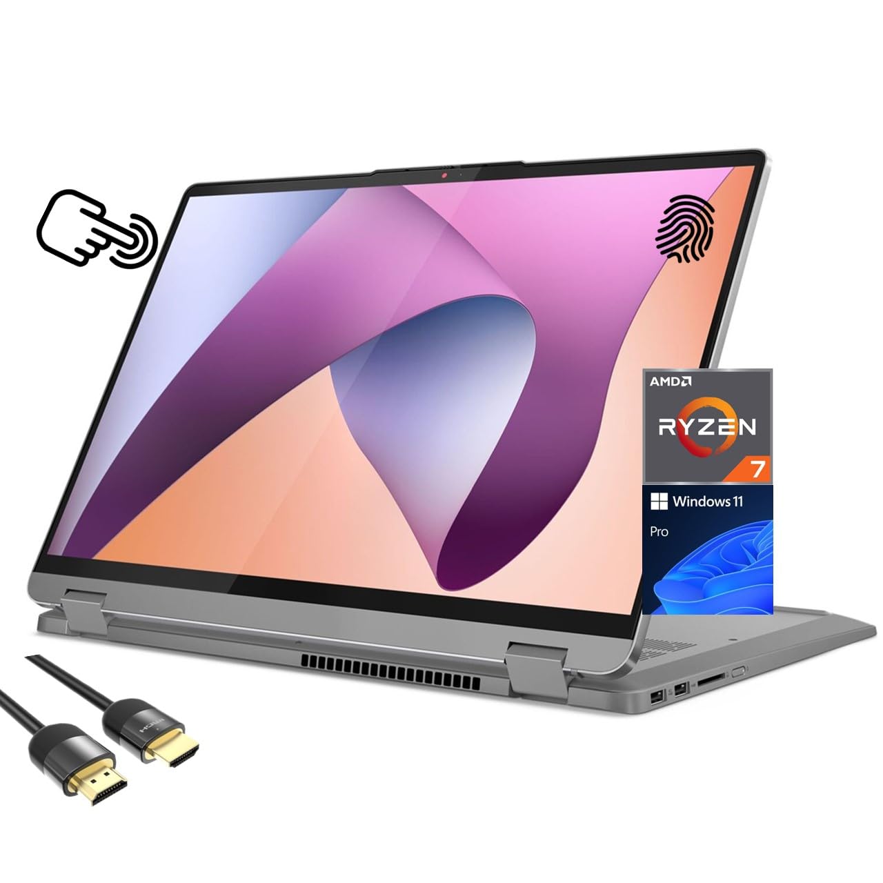 Lenovo IdeaPad Flex 5 2-in-1 Laptop, 16" WUXGA Touchscreen Display, AMD 8-Cores Ryzen 7 7730U, 16GB RAM, 512GB PCle 4.0, Backlit KB, FP Reader, WiFi 6, USB-C, Digital Pen, PDG HDMI Cable, Win 11 Pro
