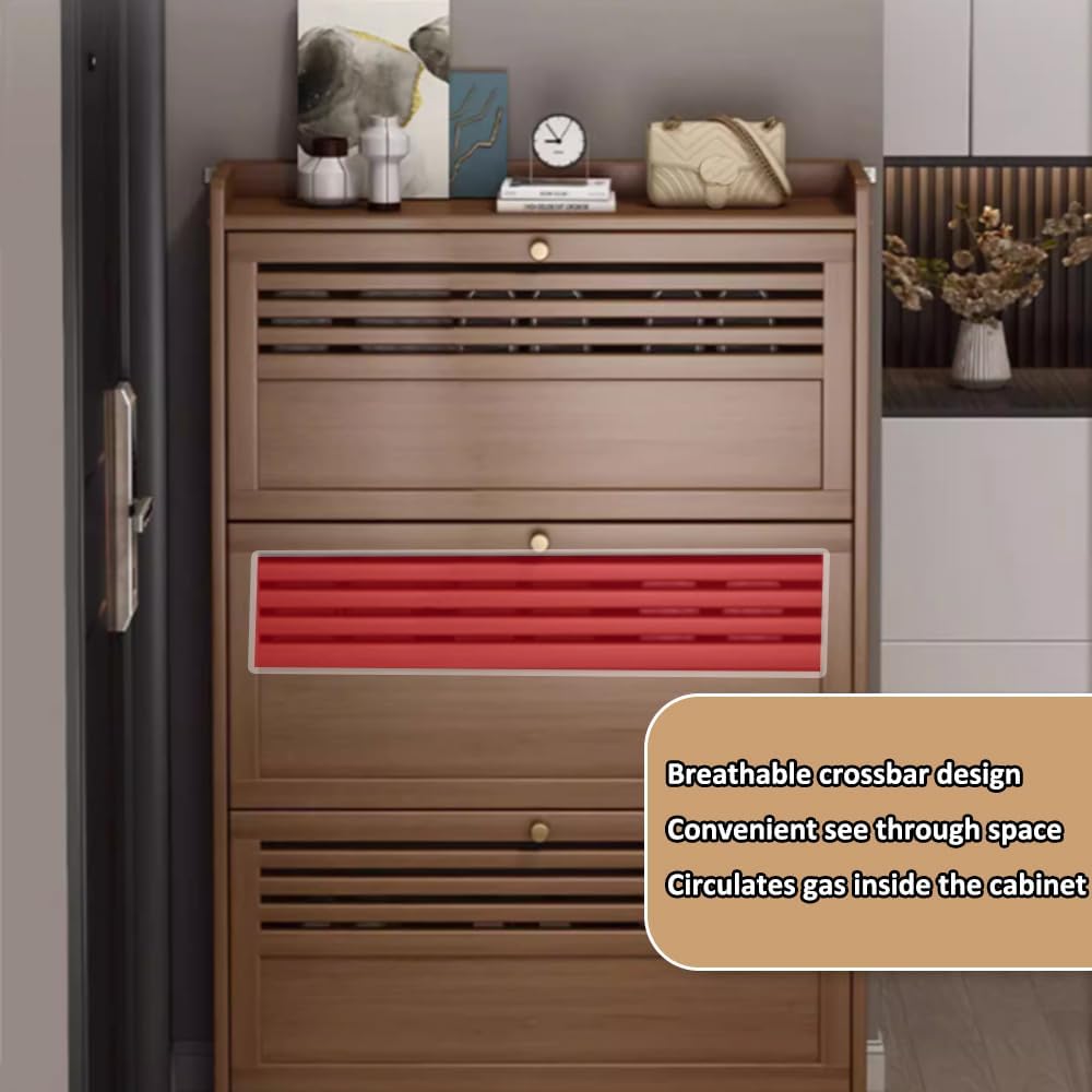 Shoe Storage Cabinet Cabinets Hallway Slim Cupboard Cupboards Hallways Slimline，Slim Bamboo Shoe Cabinet with 2/3 Reversible Drawers, Space-Saving Vertical Design, Ventilated Door, Anti-Tip