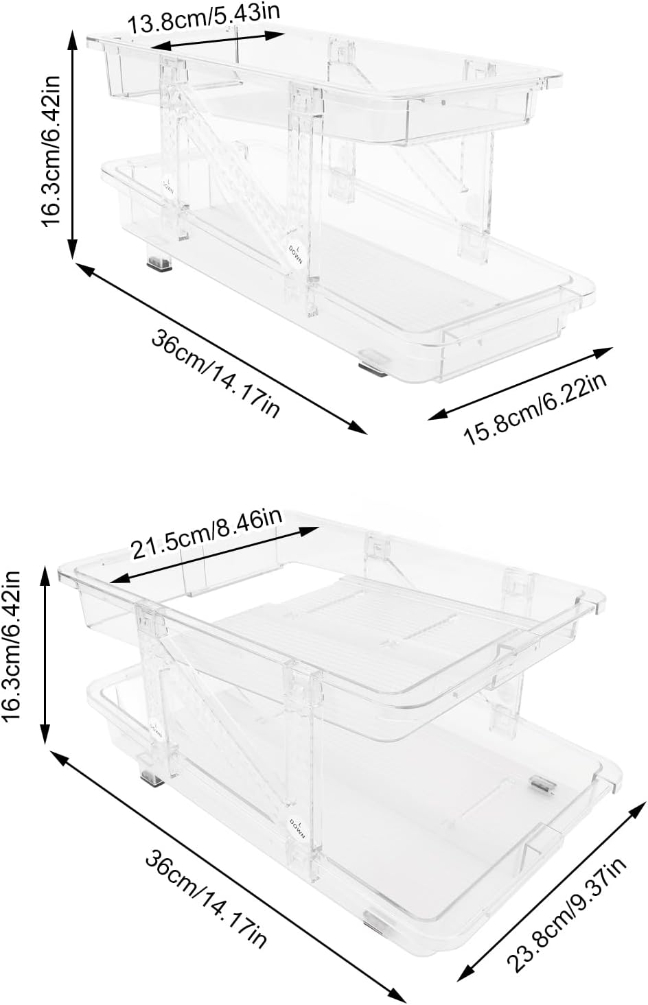 Rolling Soda Can Organizer, 2 Layer Expandable Automatic Rolling Beverage Dispenser Soda Can Dispenser Fridge Soda Can Holder for Refrigerator Pantry Freezer (Clear)